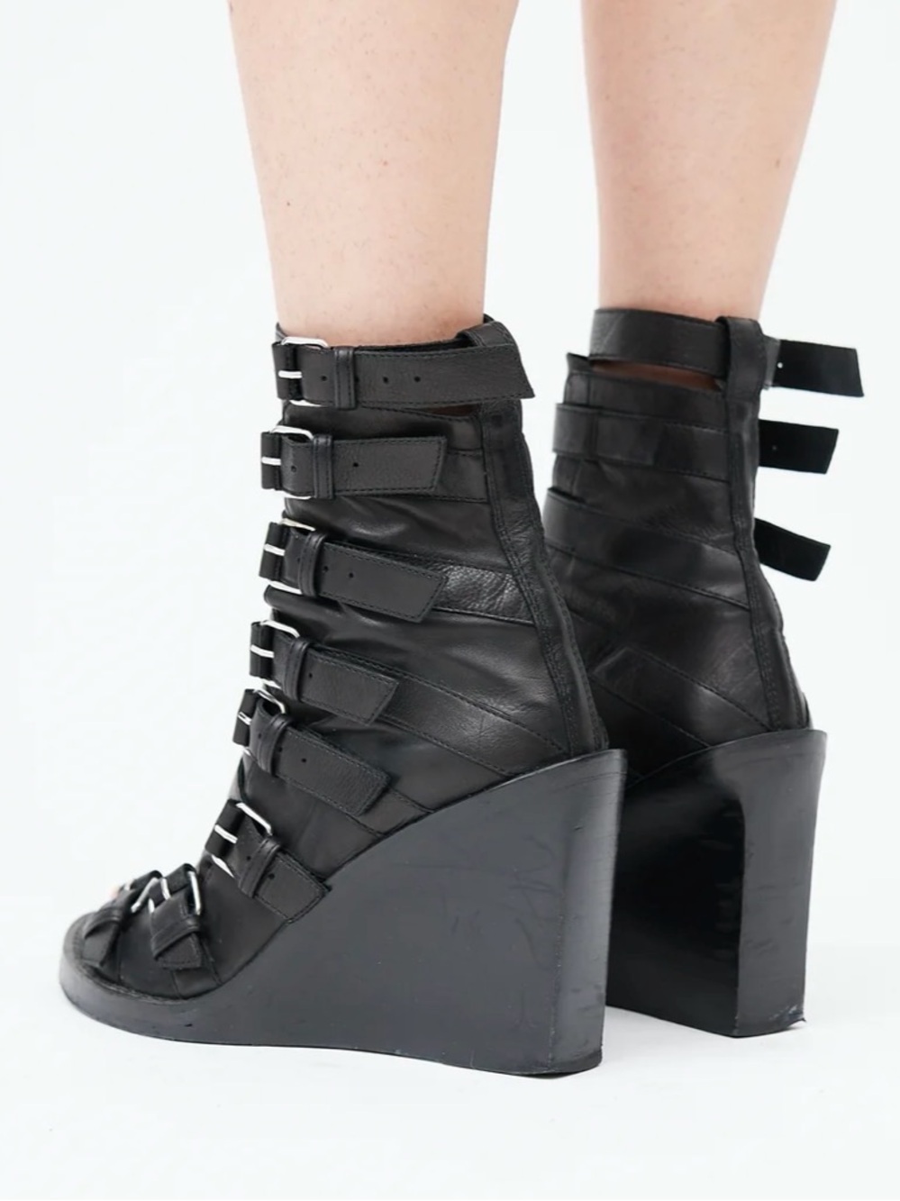 Ann Demeulemeester Black Strappy Leather Peep Toe Boot 37/7 RARE Original design - Picture 2 of 10